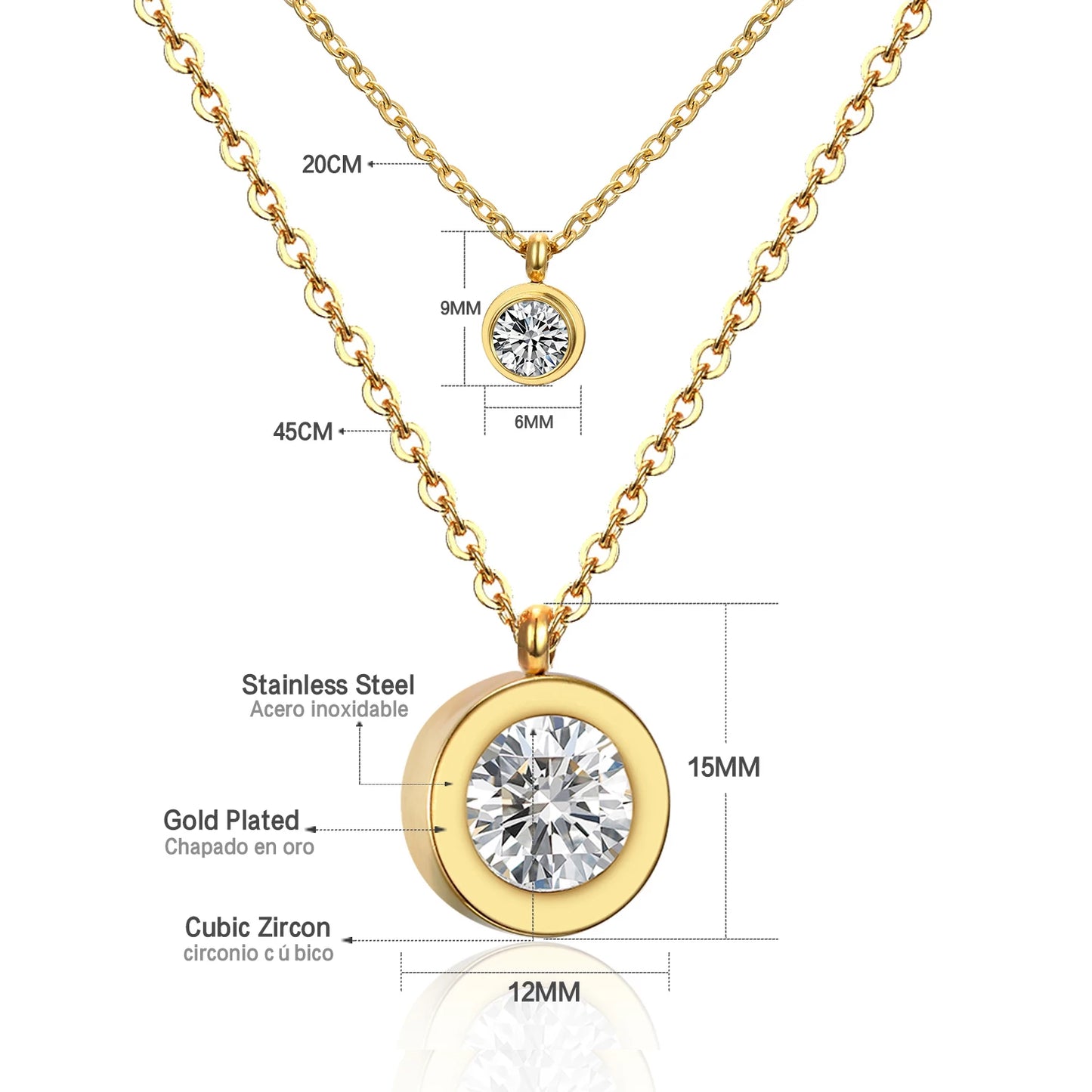 Collier multi rang acier inoxydable,colliers à pendentif Double couche en Zircon cubique pour femmes, bijoux dorés de luxe, ras du cou, en acier inoxydable