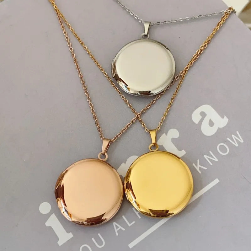 Collier médaillon Photo rond en acier inoxydable poli miroir, 27mm, pour bricolage, cadre Photo, bijoux commémoratifs, cadeau, 10 pièces/lot