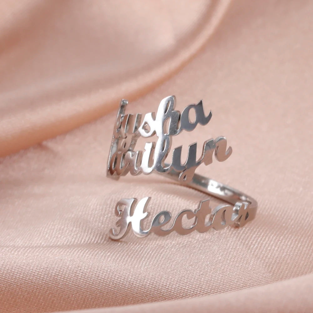 Bague Double premier nom personnalisée pour femmes et hommes