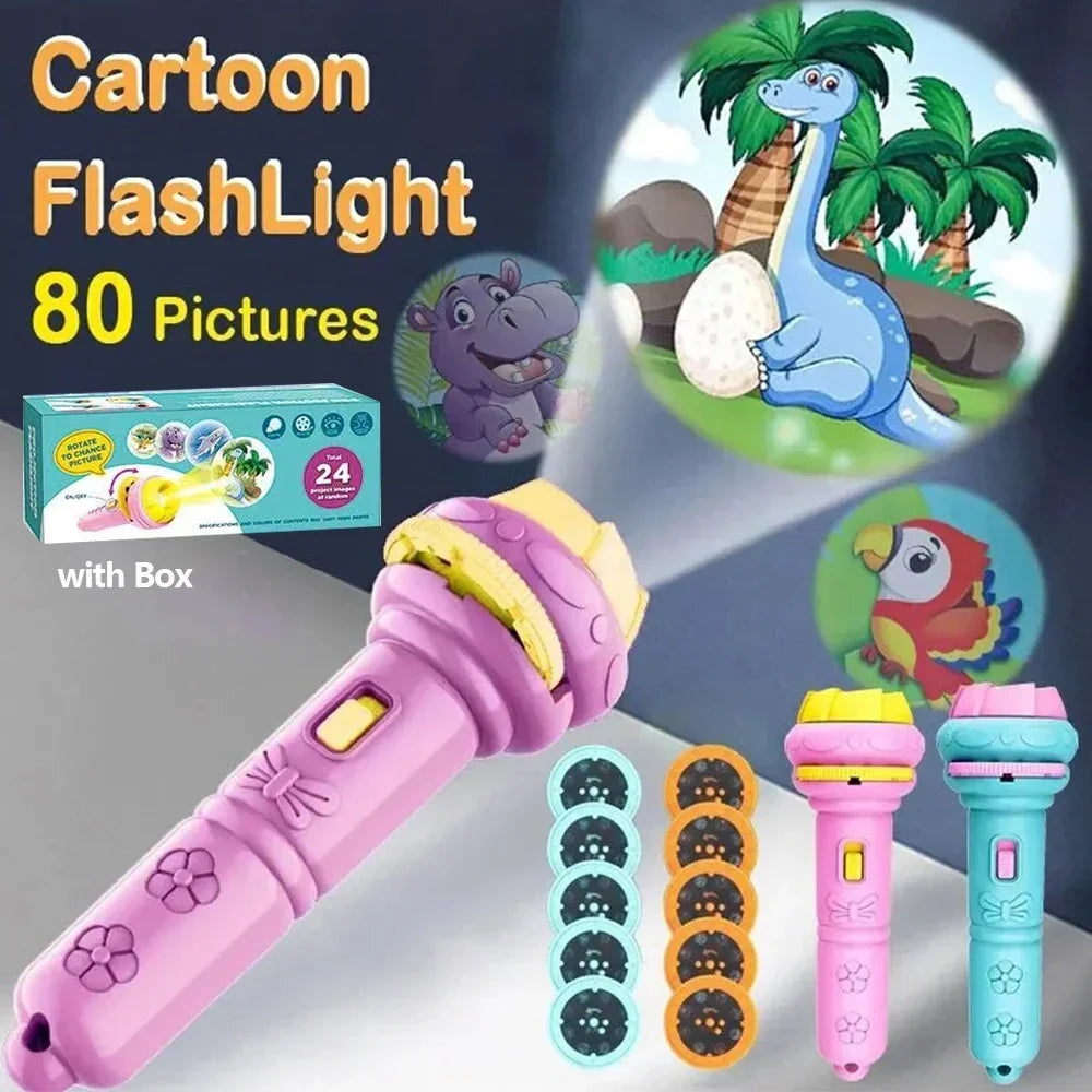Lampe de poche de Projection de dessin animé, 10 cartes, 80 modèles, lampe de poche créative pour enfants, jouet projecteur, jouets pour bébé, livre d'histoire au coucher