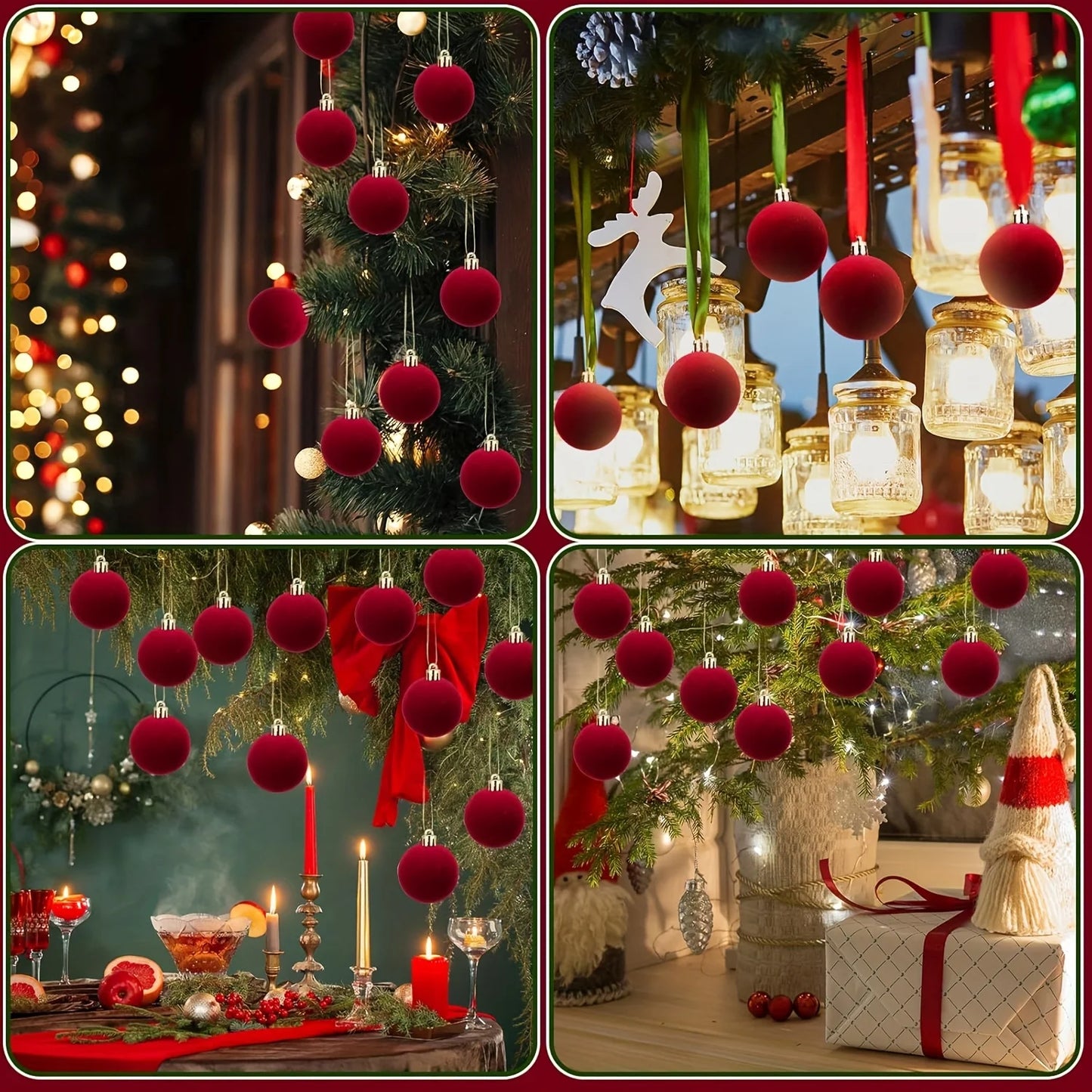 Boules de Noël en velours rouge vin de 6cm, pour arbre de Noël floqué, pendentifs suspendus
