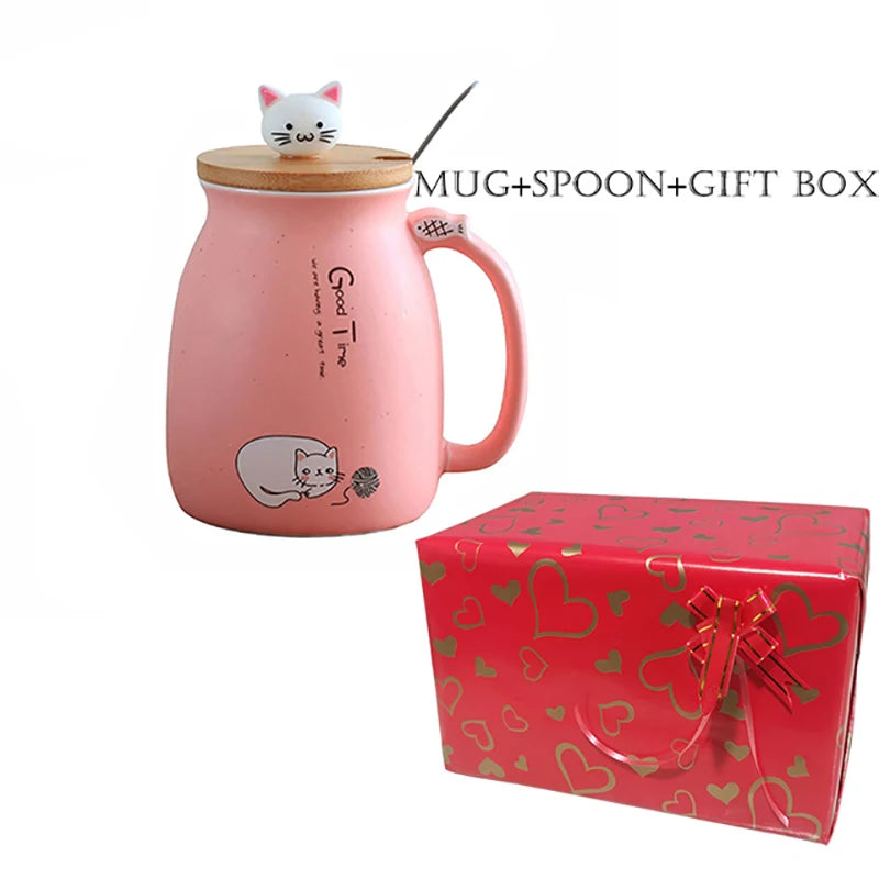 Tasse résistante à la chaleur pour chat, couleur créative, dessin animé avec couvercle, tasse de 450ml, chaton, café, tasses en céramique, tasse pour enfants, verres de bureau, cadeau