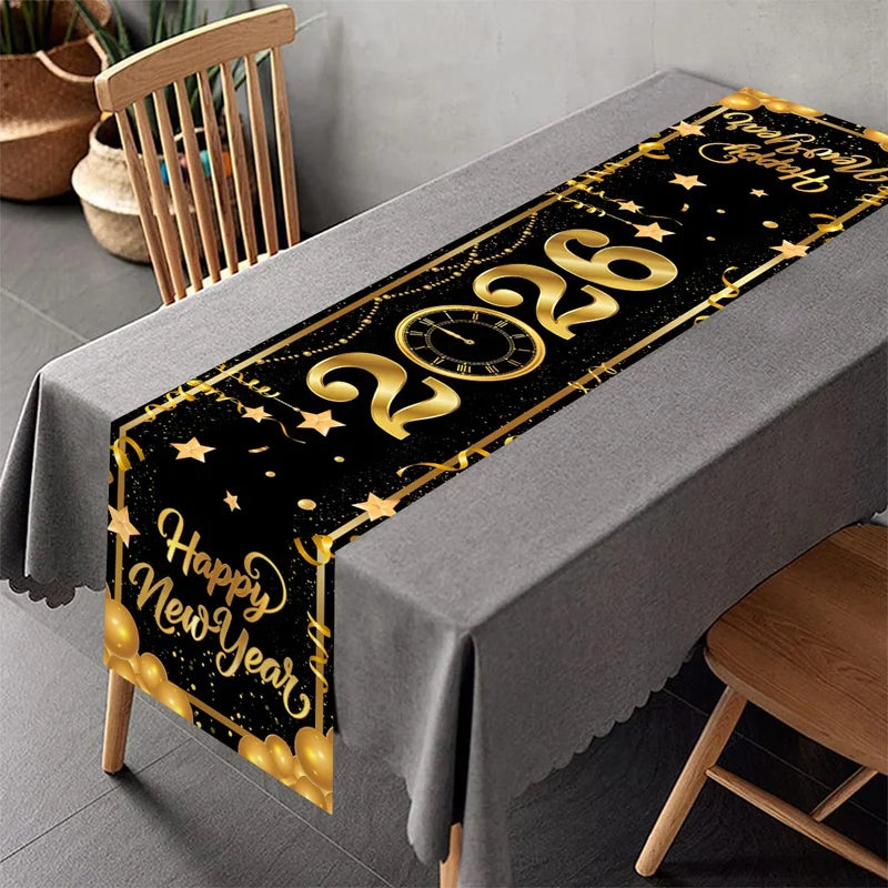 Chemin de Table bonne année 2026, feux d'artifice, Champagne, couverture de Table en Polyester pour fête du nouvel an, décorations de Table à manger