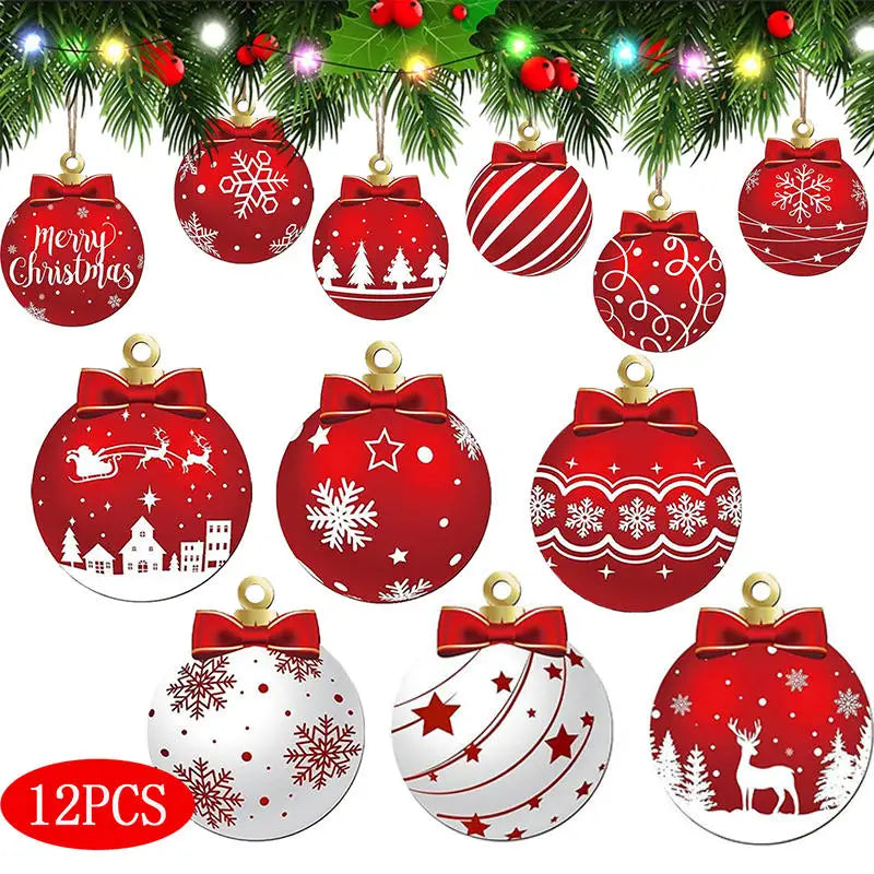 12 pièces decorations de Noël en bois pendentif arbre de Noël à décorer