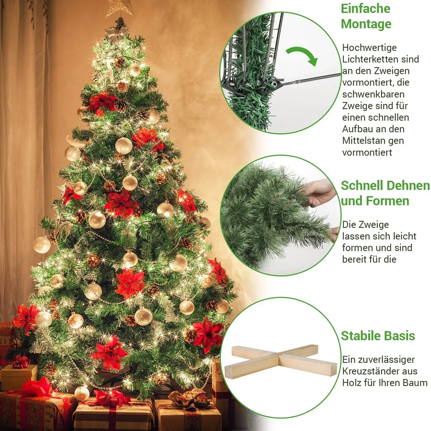 Sapin de Noël en sapin Élvert avec éclairage LED, matériau PVC, support en bois, 6/7 pointes, sans lumières, fédération 510/600, hiver