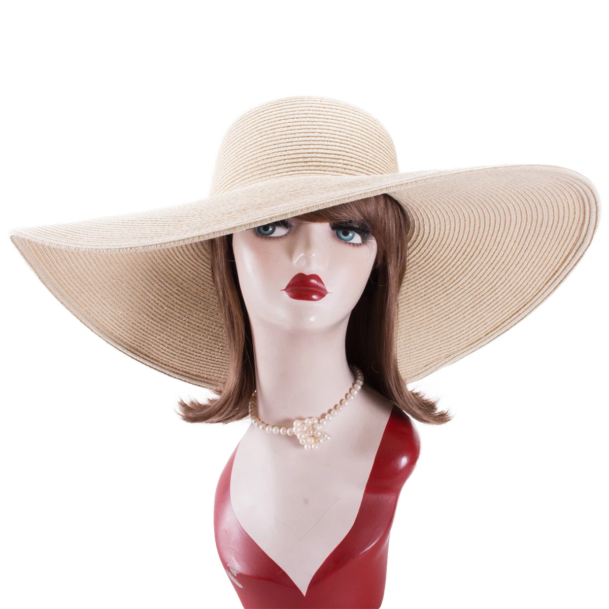 Lawliet-Chapeau de paille pliable à large bord pour femme, accessoire de plage, de mariage, de fête, 7.1, 18cm, A330