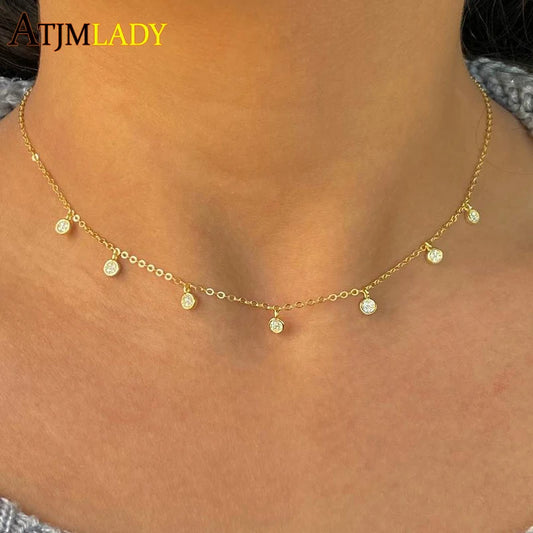 Collier ras du cou en argent Sterling 925 pour femmes, Station CZ transparente, multi-charmes, à la mode, délicat, points Disco, goutte d'eau, pendentif