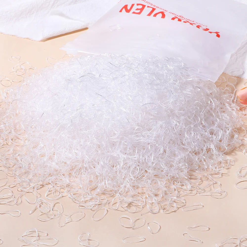 Lot de 500/1000/2000 élastiques à cheveux jetables colorés pour filles, serre-têtes pour queue de cheval, accessoires pour cheveux