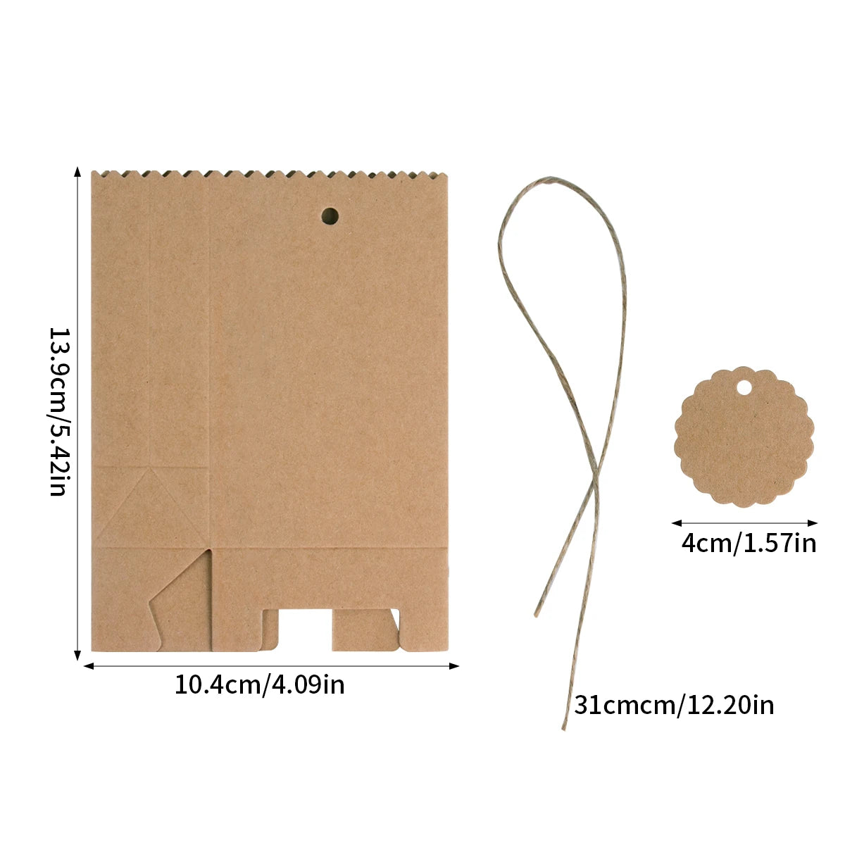 Boîte-cadeau rétro en papier Kraft, 10 à 30 pièces, sac d'emballage de bonbons pour biscuits blancs et bruns avec étiquettes en corde