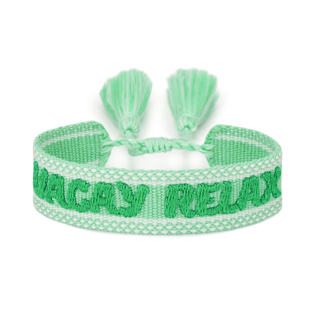 Bracelets d'été tissés avec motif de chia, plage, soleil, sable, PCT