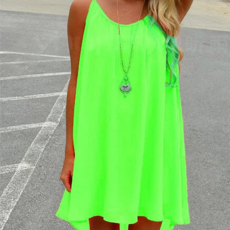 Robe de plage ample et décontractée pour femmes, Mini, sans manches, bretelles Spaghetti, ajouré, vêtements pour filles, moulante, été