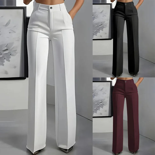 Pantalon de costume simple taille haute, drapé, coupe droite