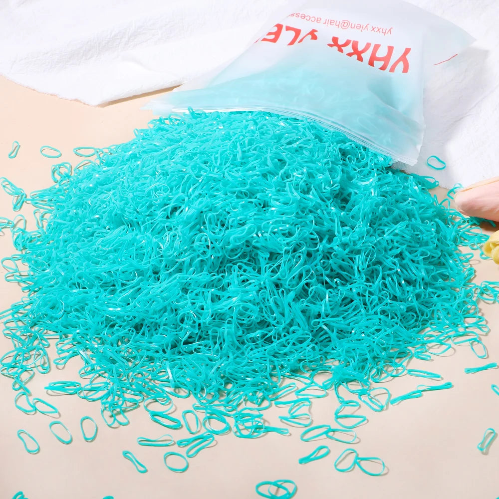 Lot de 500/1000/2000 élastiques à cheveux jetables colorés pour filles, serre-têtes pour queue de cheval, accessoires pour cheveux