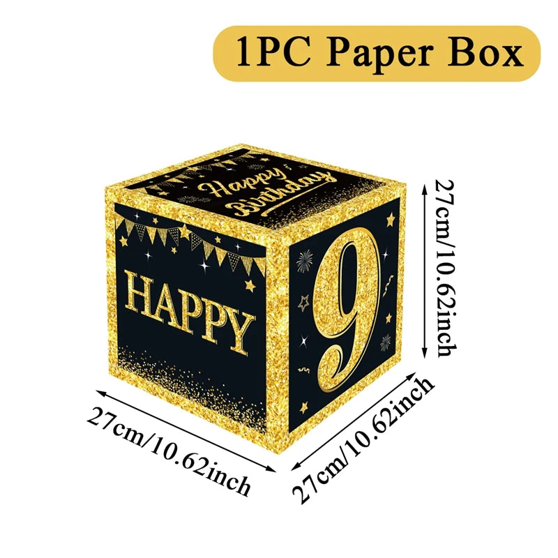 Boîte à chiffres noire et dorée pour décoration de fête d'anniversaire, fournitures pour enfant et adulte, 18, 30, 40, 50 ans