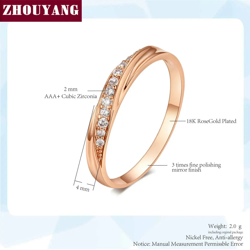 ZHOUYANG – bague pour femmes, bijoux simples en zircone cubique, couleur or Rose