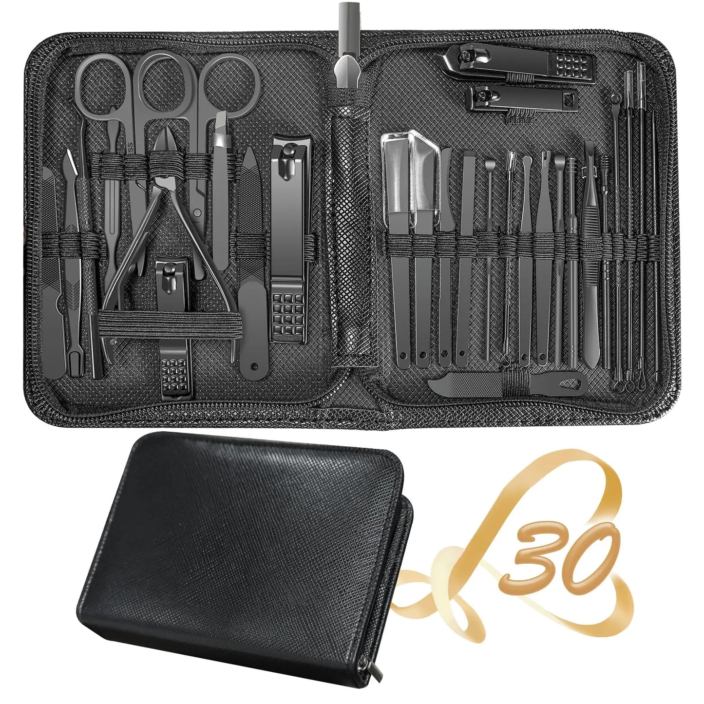 Ensemble d'outils de manucure coupe-ongles 30 pièces, avec étui de voyage Portable, pinces à cuticules et Kit de coupe, coupe-ongles professionnel