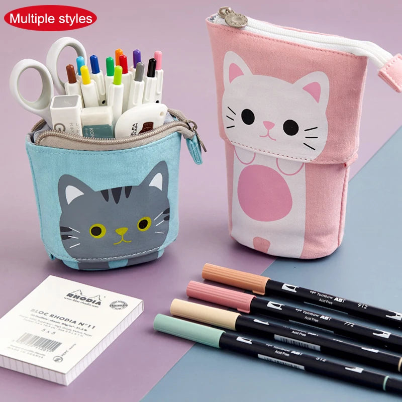 Kawaii – trousses à crayons pour filles et garçons, boîte à crayons en forme de chat mignon avec fermeture éclair, fournitures scolaires, papeterie cadeau, pochettes Pop Up, Trousse Scolaire