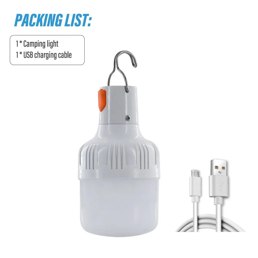 Ampoules LED rechargeables par USB pour l'extérieur, haute luminosité, lumière de secours, crochet, camping, pêche, lanterne portable, veilleuses