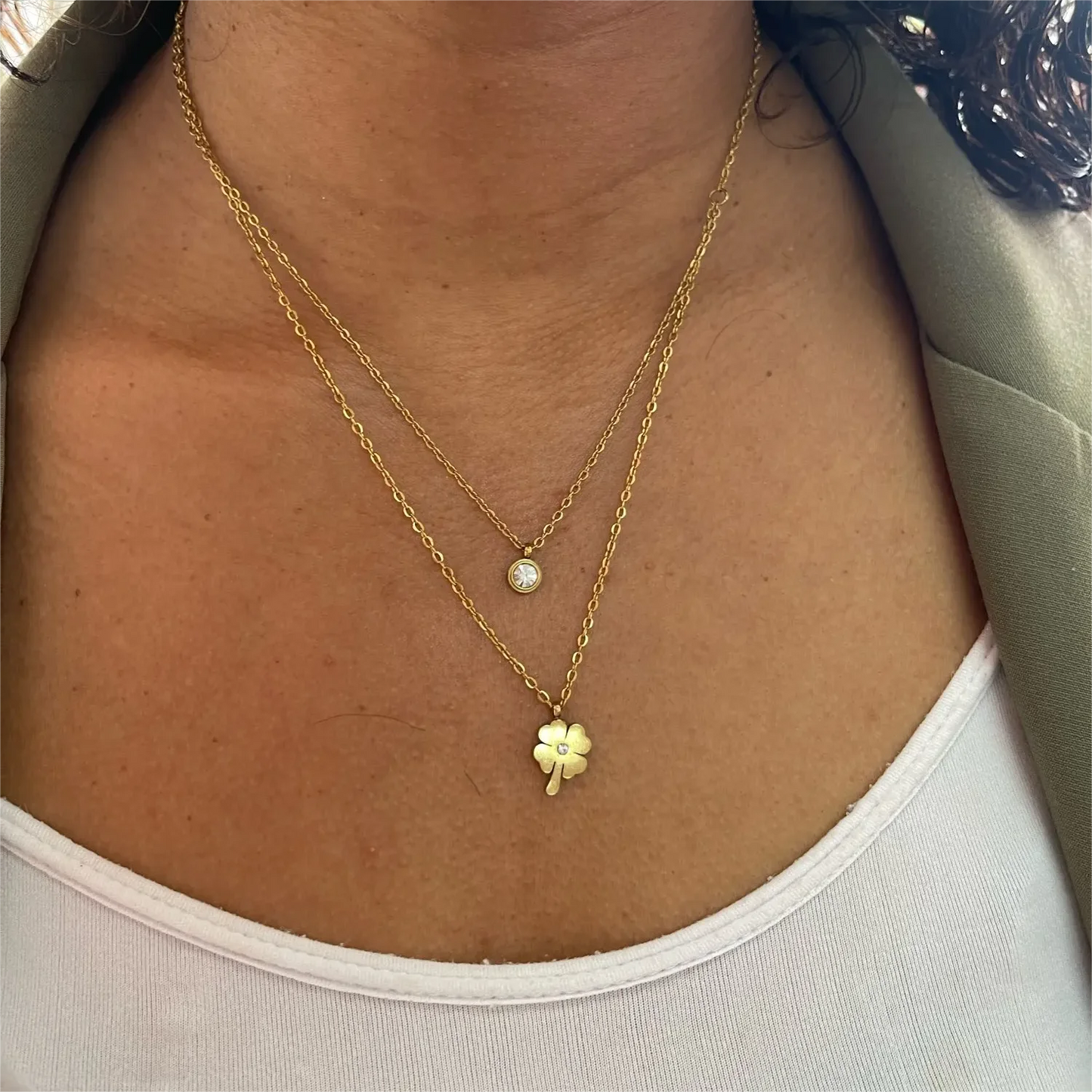 Collier multi rang acier inoxydable,colliers à pendentif Double couche en Zircon cubique pour femmes, bijoux dorés de luxe, ras du cou, en acier inoxydable