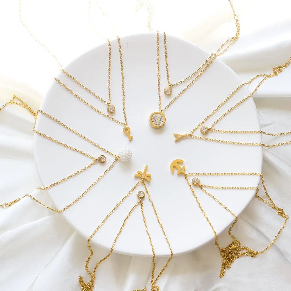 Collier multi rang acier inoxydable,colliers à pendentif Double couche en Zircon cubique pour femmes, bijoux dorés de luxe, ras du cou, en acier inoxydable