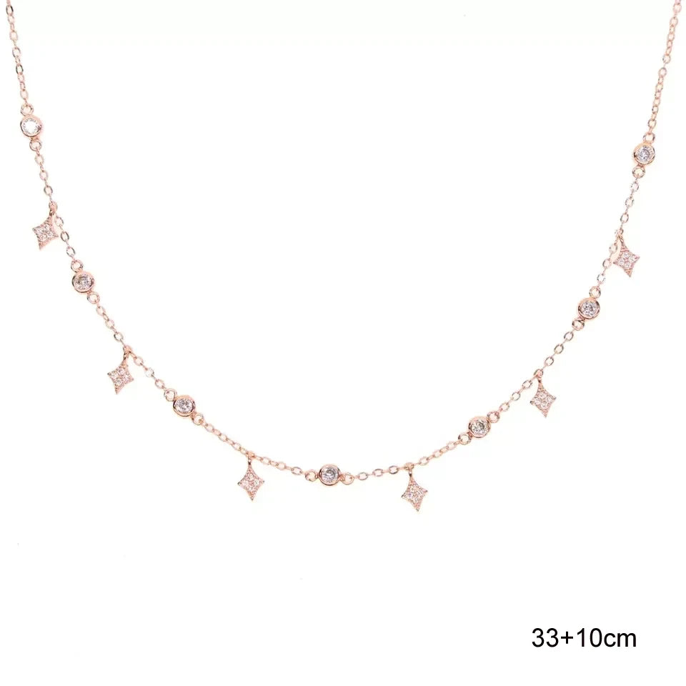 Collier ras du cou en argent Sterling 925 pour femmes, Station CZ transparente, multi-charmes, à la mode, délicat, points Disco, goutte d'eau, pendentif