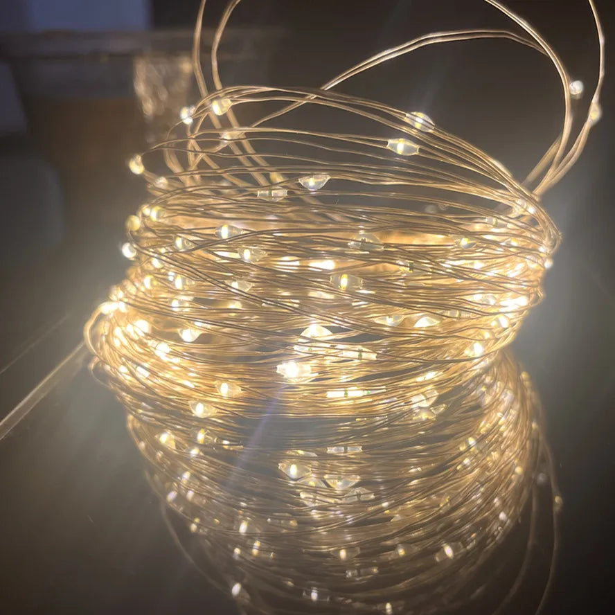 Guirlande lumineuse féerique Led en fil d'argent, alimentée par USB, étanche, pour l'extérieur, pour fête de noël, mariage, décoration DIY