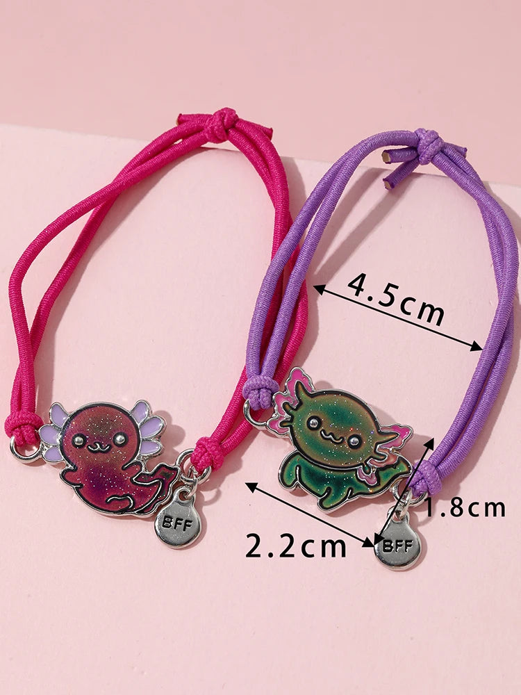 Bracelets d'amitié à couleur changeante, 2 pièces/ensemble, breloque mignonne, tortue, Animal, papillon, dessin animé grenouille, pour enfants