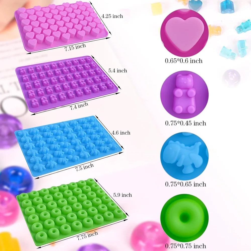 Moules à bonbons en Silicone avec 2 compte-gouttes, ensemble de moules à bonbons gommeux, plateaux à gelée, ensemble de moules de cuisson de bonbons réutilisables, outils de cuisine 4 pièces