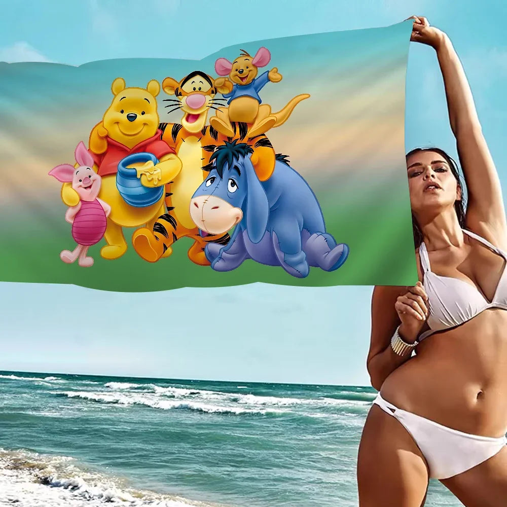 Winnie l'ourson ours serviette de plage dessin animé mignon été enfants grande piscine serviette de plage microfibre absorbant pour voyage de natation