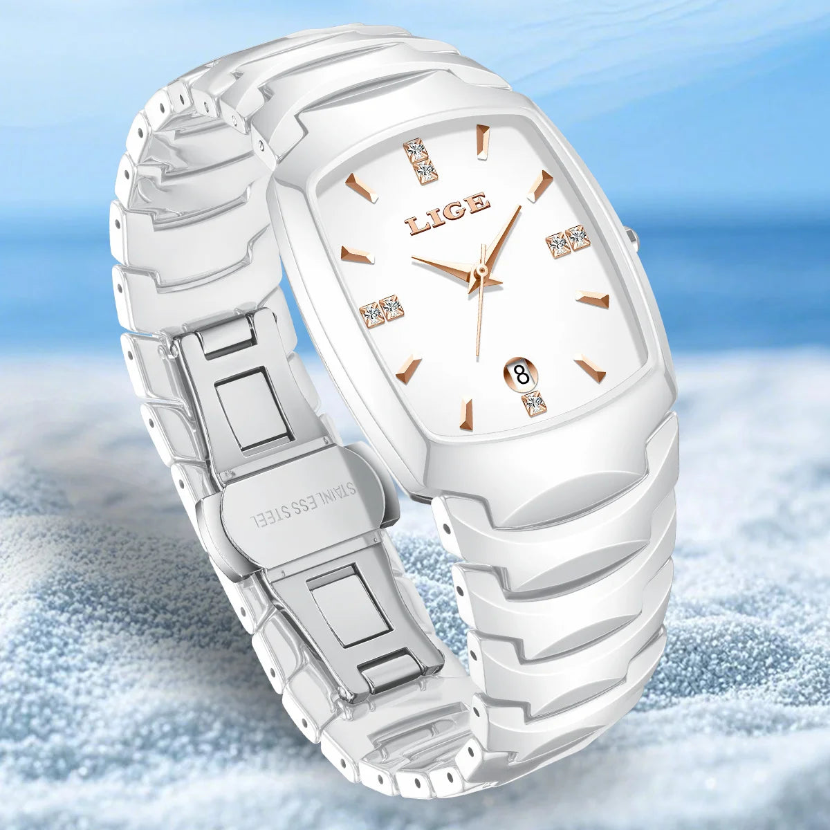 LIGE décontracté élégant femmes montre mode blanc bracelet en céramique calendrier montre à Quartz étanche affaires de luxe cadeau dames montres