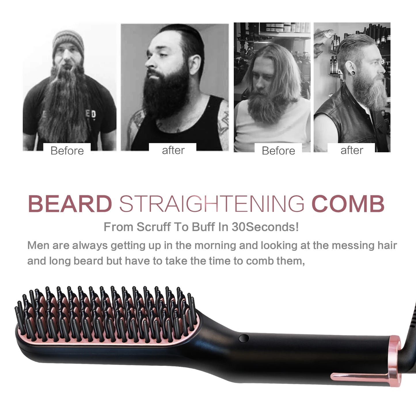 Peigne chauffant pour hommes, lisseur électrique à ions négatifs, brosse à lisser les cheveux, utilisation humide et sèche, Styler rapide