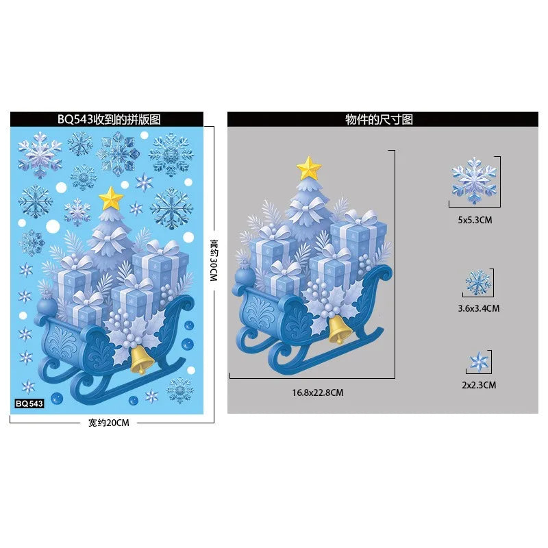Autocollants de fenêtre de noël, bonhomme de neige d'hiver, père noël, flocon de neige, élan, autocollants statiques, ornements en verre, décor de joyeux noël