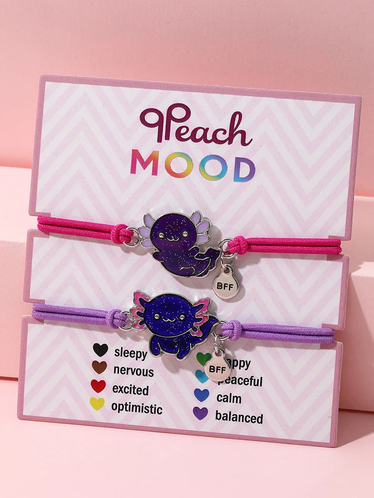 Bracelets d'amitié à couleur changeante, 2 pièces/ensemble, breloque mignonne, tortue, Animal, papillon, dessin animé grenouille, pour enfants