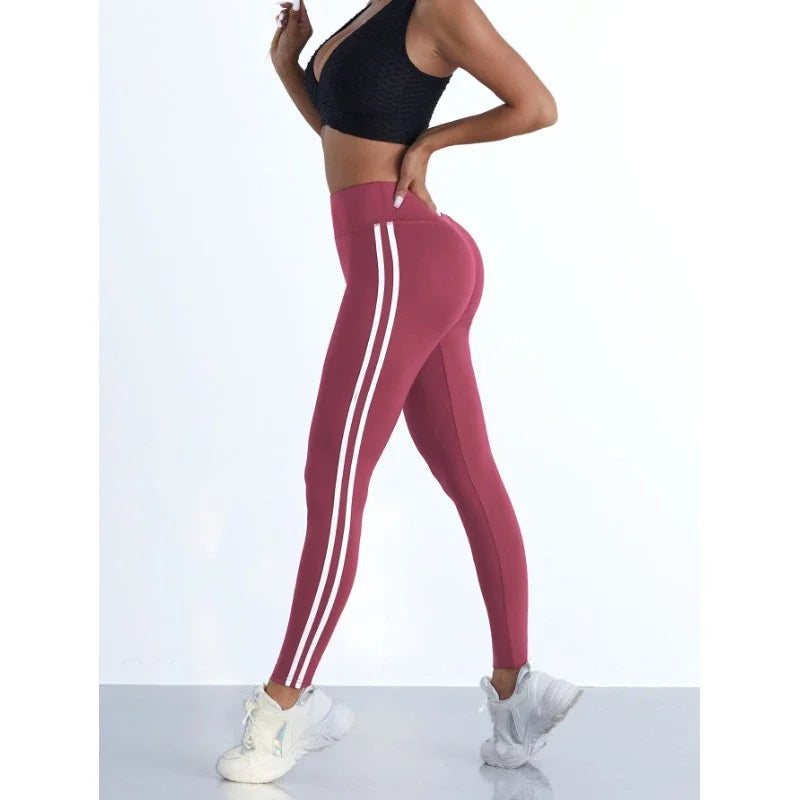 Leggings de Yoga pour femmes, pantalons de sport Slim rayés, taille haute, levage des hanches, collants décontractés, entraînement, course à pied, extensibles