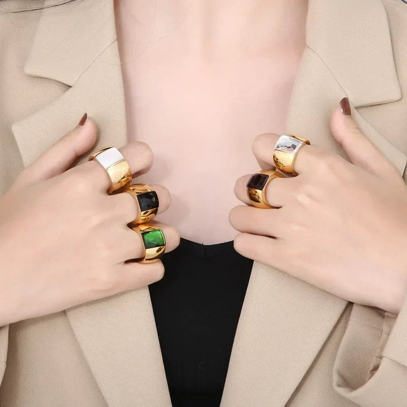 Bague en acier inoxydable pour femmes, cristal autrichien de qualité, pierre bleue, verte, rouge, titane, couleur or, bague de mariage