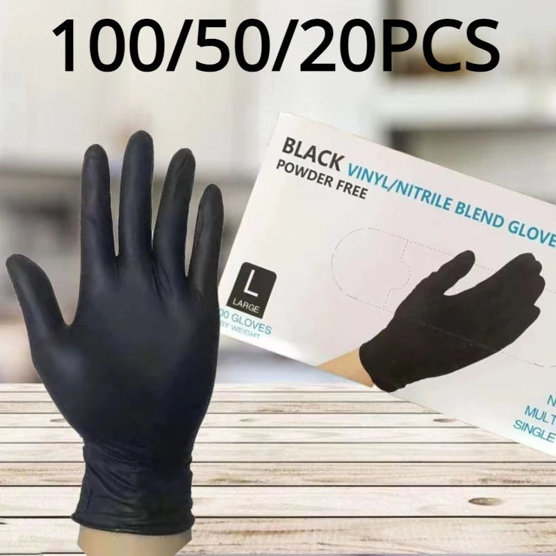 Gants de nitrile noir renforcés, disponibles en quantités de 20, 50 ou 100 paires pour protection professionnelle et domestique