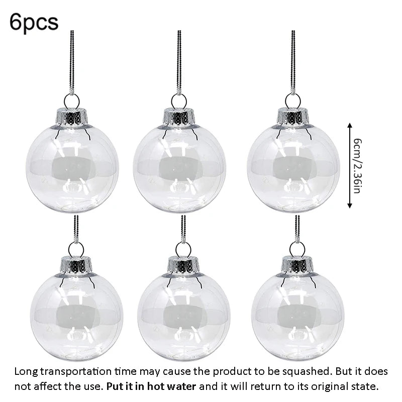 Boules en plastique transparent 6/8/10cm, boules d'arbre de Noël avec corde