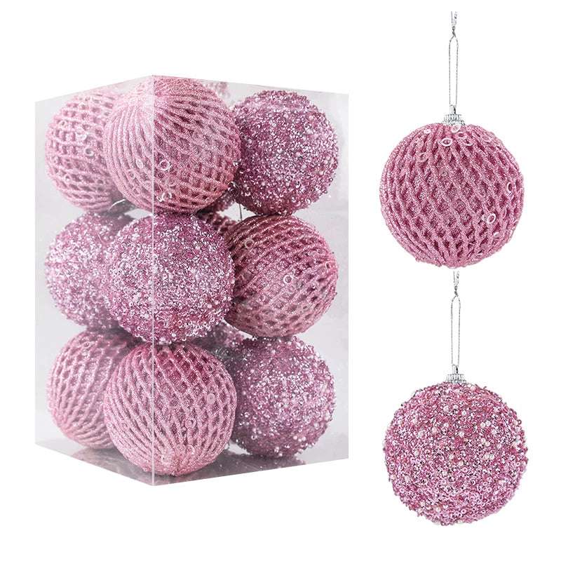 Ornements de sapin de Noël dorés et blancs scintillants, 8cm, 12 pièces