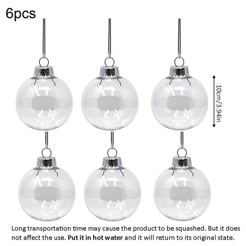 Boules en plastique transparent 6/8/10cm, boules d'arbre de Noël avec corde