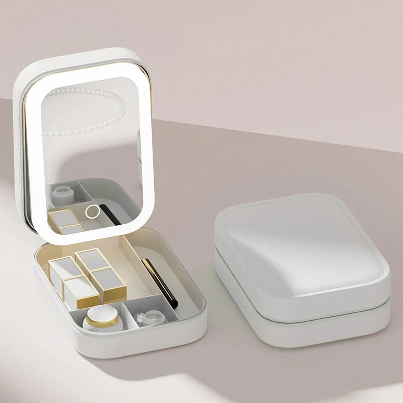 Boîte de rangement de maquillage avec miroir lumineux Led, étui à cosmétiques de voyage Portable, lumière tactile, pinceaux de maquillage, organisateur de rangement d'outils de beauté
