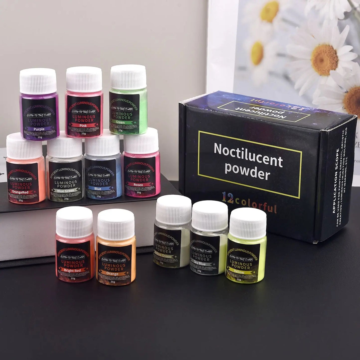 Peinture en poudre lumineuse longue durée, 20g, résine époxy, Pigment qui brille dans la nuit, poudre fluorescente, remplissage pour la fabrication de bijoux à faire soi-même