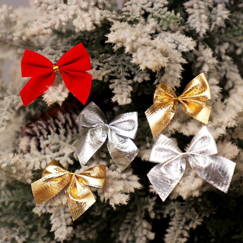 360/12 pièces Mini nœud de noël rouge or paillettes rubans arc arbre de Noël suspendu pendentif