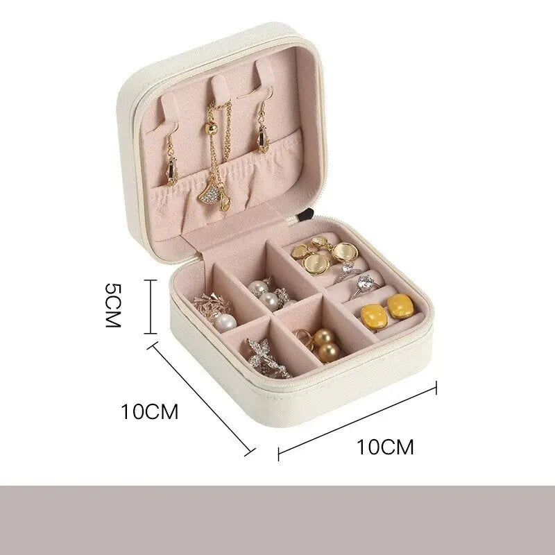 Mini boîte de rangement de bijoux Portable, organisateur de voyage, étui à bijoux, rangement en cuir, boucles d'oreilles, colliers, bagues, organisateur de bijoux, affichage