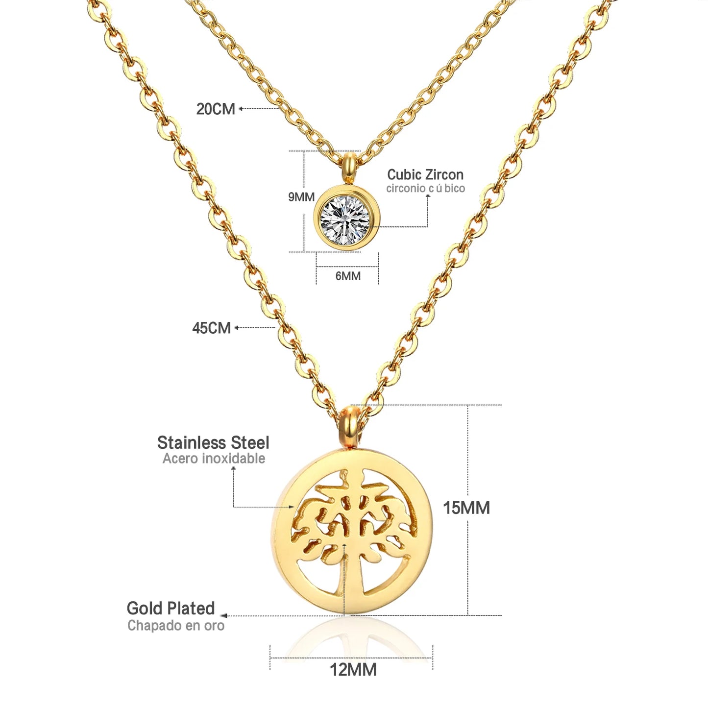 Collier multi rang acier inoxydable,colliers à pendentif Double couche en Zircon cubique pour femmes, bijoux dorés de luxe, ras du cou, en acier inoxydable