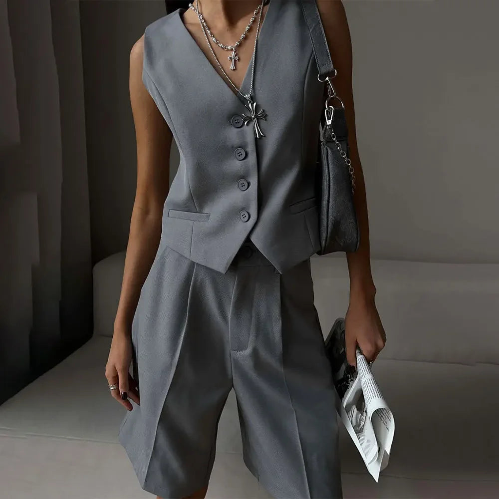 Ensemble deux pièces pour femmes, Slim, court, col en V, gilet sans manches, hauts Y2k, taille haute, ensembles assortis, Short élégant, Streetwear, été