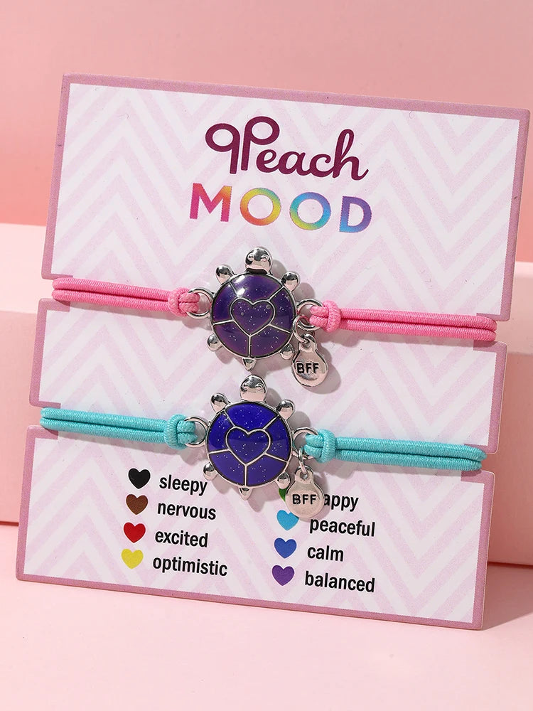 Bracelets d'amitié à couleur changeante, 2 pièces/ensemble, breloque mignonne, tortue, Animal, papillon, dessin animé grenouille, pour enfants