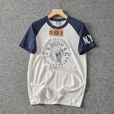 Été nouveau américain rétro à manches courtes col rond lettre imprimé T-shirt hommes mode Simple 100% coton lavé décontracté Sport hauts