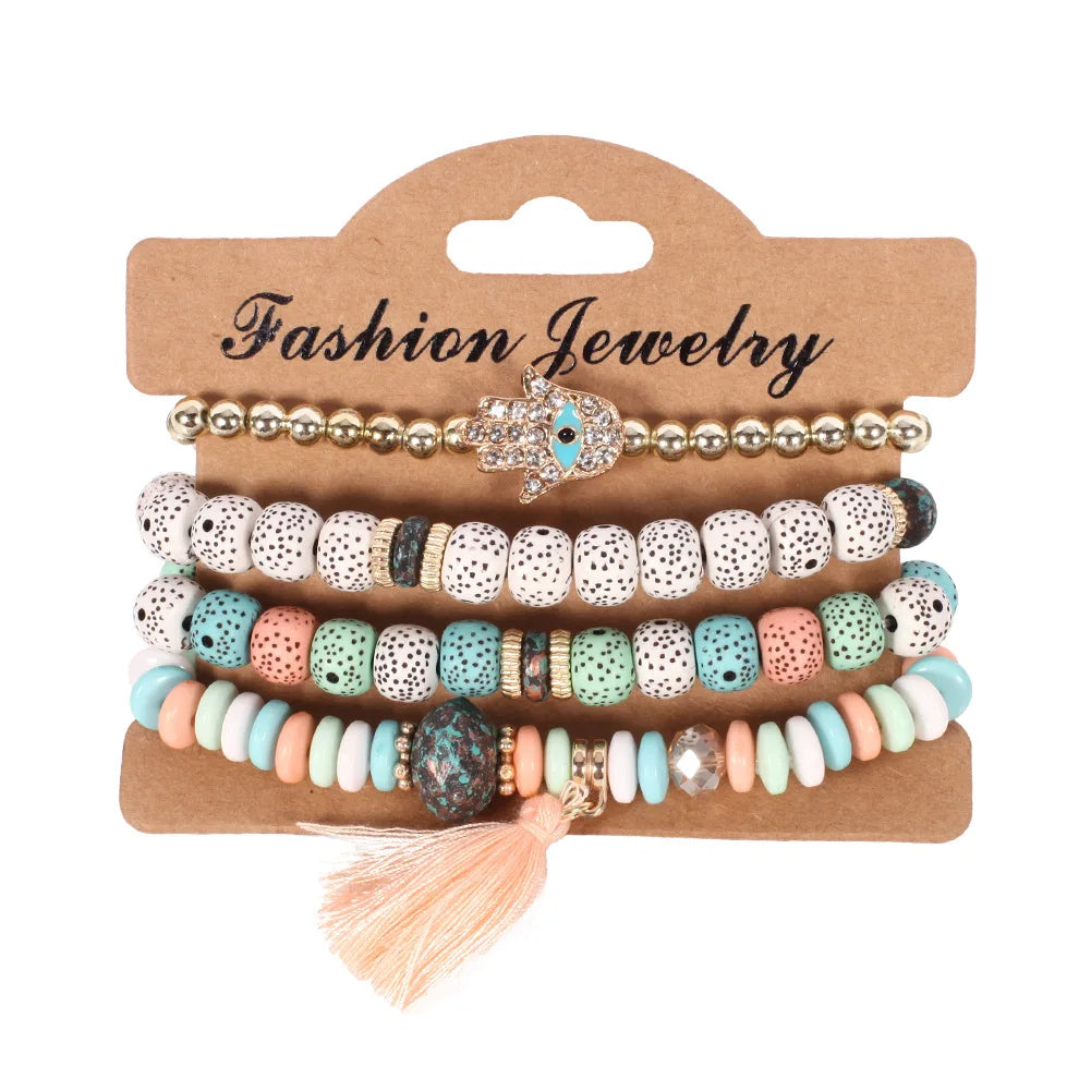 Ensemble de bracelets bohème en perles faites à la main pour femmes, chaîne de perles colorées d'été, accessoires de bijoux Boho pour hommes