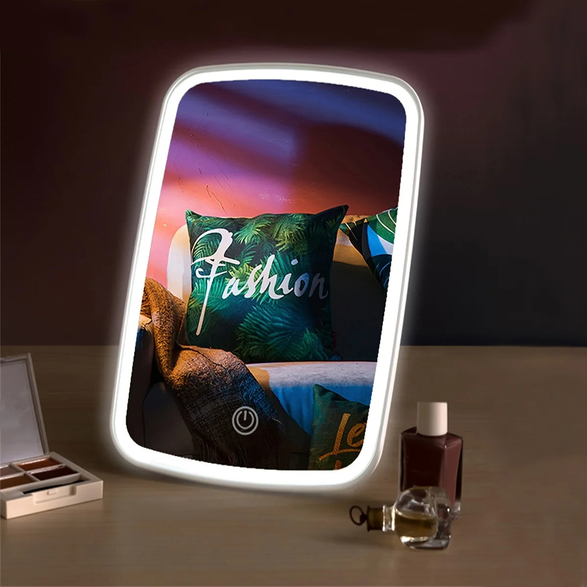 Miroir de maquillage LED avec capteur tactile, éclairage 3 couleurs, luminosité réglable, miroir cosmétique de table pliant avec chargement USB