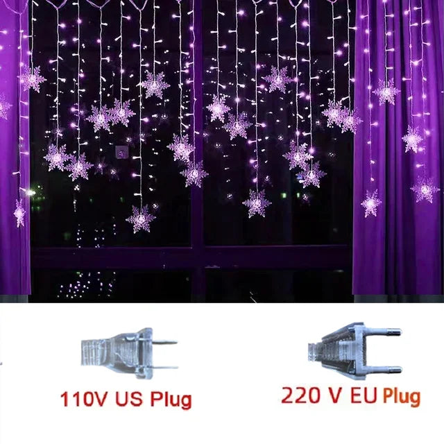 Guirlande lumineuse LED flocons de neige de noël, 3.2M, rideau féerique clignotant, étanche, pour fête de vacances, mariage, décoration de noël